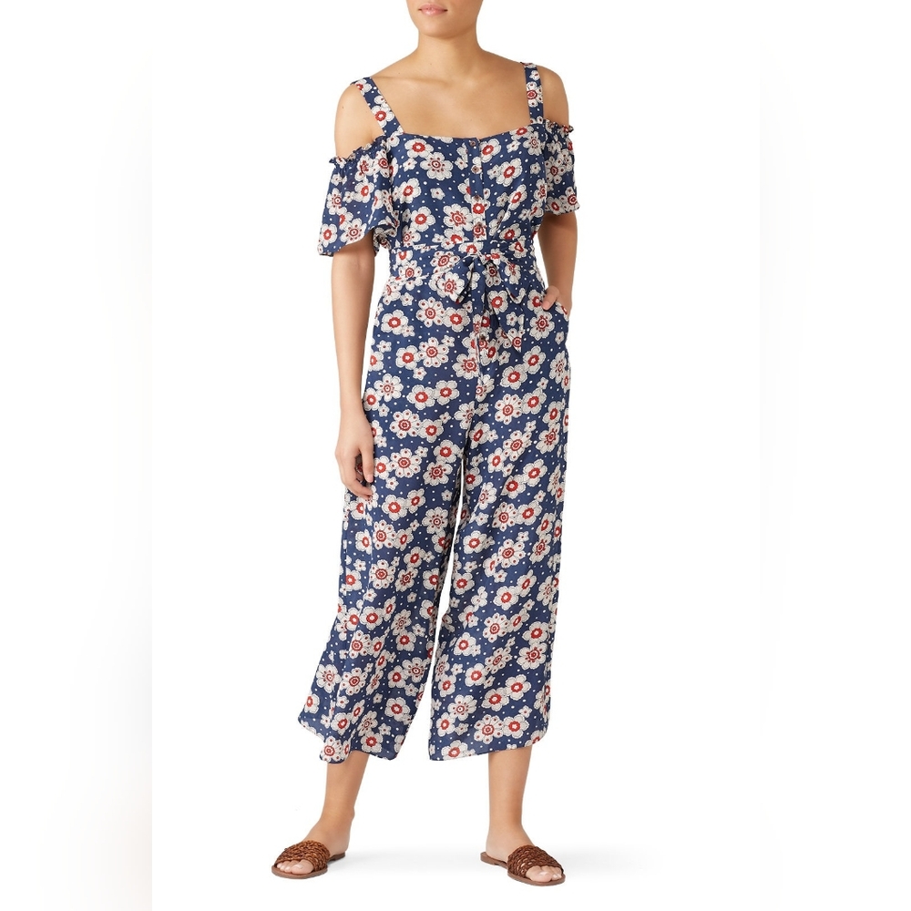 M.i.h. Jeans Elodie All in One Jumpsuit Retro Navy Floral Cold shoulder wide leg